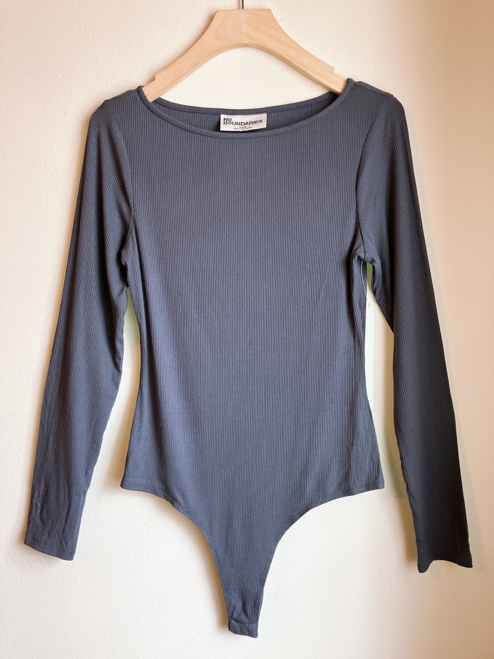 No Boundaries Scoop Neck Longsleeve Ribbed Align Bodysuit Muted Blue Medium